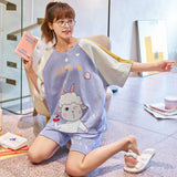 Taooba-Pajama Set Women Cotton Sleepwear for Summer Short Sleeved Quater Length Pants Two Piece Pjs Cute Avocadas Printing Pijama Woman