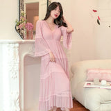 Taooba Spring Autumn Modal Women's Nightgowns Vintage Princess Gauze Long Sleepwear Girls Tiered Night Dress Home Wear