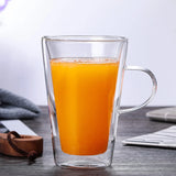 Taooba-380ml Heat-resistant Double-wall Glass Cup With Handle Beer Coffee Cup Handmade Healthy Drink Tea Mugs Transparent Drinkware