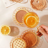 Taooba-Japanese Style Drink Cup Coasters Tea Pad Bamboo Woven Saucer Mat Non-slip Pot Holder Rattan Woven Cup Mat Dining Table Placemat