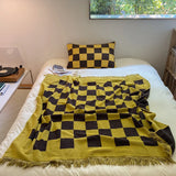 Taooba-Large Retro Checkerboard Cotton Blanket for Sofa Chair Plaid Color Matching with Tassel Tapestry Bedspread Women Outdoor Towels