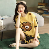 Taooba-Pajama Set Women Cotton Sleepwear for Summer Short Sleeved Quater Length Pants Two Piece Pjs Cute Avocadas Printing Pijama Woman