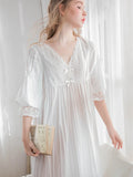 Taooba Vintage Cotton Women's Long Nightgowns Spring Summer Half Sleeve V- Neck Princess Holiday Elegant Night Dress Home Sleepwear