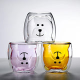 Taooba-280ML Double Glass Cup Coffee Mug Bear Cat Dog Animal Transparent Cute Milk Juice Tea Drinking Cups Birthday Party Wine Glasses