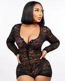 Taooba-Women Sexy adult Jumpsuit Romper Sleepwear Lace hollow Shorts Sleeve V Neck Bodycon Bodysuit pajamas Rompers Pants New