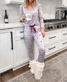 Taooba-New Women Pajamas Set Printed V-neck Long Sleeve Homesuit Women Casual Underwear