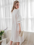 Taooba Vintage Cotton Women's Long Nightgowns Spring Summer Half Sleeve V- Neck Princess Holiday Elegant Night Dress Home Sleepwear