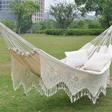 Taooba-Outdoor Garden Hammock Macrame Tassel Canvas Swing Chair Hanging  Travel Camping Hanging Bed Foldable   Hammock Photo Props