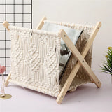 Taooba-Macrame Magazine Rack Holder Desk Magazine Storage Shelf Hand-Woven Rope Strong Foldable Durable Bookshelf For Home Boho Decor