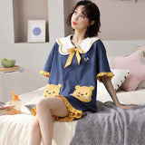 Taooba-Summer Loungewear Women Crew Neck Pjs Women Homesuit Homeclothes Fashion Style Cartoon Printing Short Sleeve Long Pants Pj Set