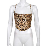 Taooba-Sexy Tanks Crop Top Women Leopard Backless Bandage Lace-up Summer Sling Open Back Camisoles Vest  fashion streetwear