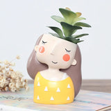 Taooba-Succulents Planters Flower Pots Cactus Plant Pot Lovely Girl Head Bonsai Planter Pots Ornaments with Drainage Hole Table Decor