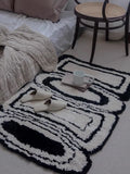 Taooba-Nordic Design Special-Shaped Floor Mat Art Ins Style Carpet Geometric Lines Modern Bedroom Living Room Table Mat Thickened Black