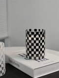 Taooba-320ML White Black Checkerboard Plaid Drinkware Glass Water Cup Glass Heat-resistant Glass Mug Wine Coffee Cup Denim Cup