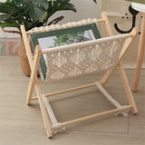 Taooba-Woven Cotton Rope Macrame Storage Rack Desktop Bookshelf Bohemia style Magazine Rack Holder For Books Newspapers