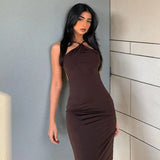 Taooba Mocha After Dinner Backless Midi Dress