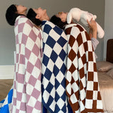 Taooba-Nordic Soft Checkerboard Woven Blanket Single Sofa Cover Blanket Thin Nap Blanket Geometric Home Decoration Shawl