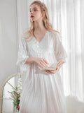 Taooba Vintage Cotton Women's Long Nightgowns Spring Summer Half Sleeve V- Neck Princess Holiday Elegant Night Dress Home Sleepwear