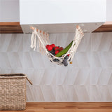 Taooba-Macrame Fruit Hammock Under Cabinet with Wood Rod Hooks Storage Fruits Net Vegetable Basket Hanging Holder Home Organization