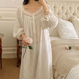 Taooba Vintage Soft  Cotton Long Nightgowns For Women Long Sleeve Elegant Nightshirts Comfortable Loose Night Dress