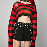 Taooba-Women Y2K Striped Oversized Sweater Pullovers Ripped Punk Gothic Grunge Long Sweaters Harajuku Aesthetics Jumpers Tops