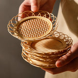 Taooba-Japanese Style Drink Cup Coasters Tea Pad Bamboo Woven Saucer Mat Non-slip Pot Holder Rattan Woven Cup Mat Dining Table Placemat