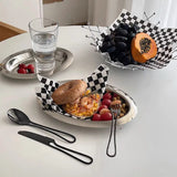 Taooba-Oval Stainless Steel Metal Tray Fruit Snack American Dinner Plate French Fries Fried Chicken Plate Photo Props Ins Style Simple