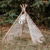 Taooba-Nordic Style Hand-woven Macrame Tapestry Tent with Wooden Stick Holder Kids Cotton Rope  Net Tent Photography Bohemia Decoration