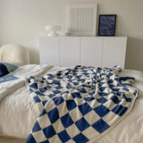 Taooba-Nordic Soft Checkerboard Woven Blanket Single Sofa Cover Blanket Thin Nap Blanket Geometric Home Decoration Shawl