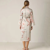 Taooba-Satin Print Flower Sleepwear Sexy Kimono Gown Women Nighty&Robe Suit Bathrobe Intimate Lingerie Silky Nightwear Nightgown