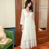 Taooba Spring Autumn Modal Women's Nightgowns Vintage Princess Gauze Long Sleepwear Girls Tiered Night Dress Home Wear