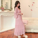 Taooba Spring Autumn Modal Women's Nightgowns Vintage Princess Gauze Long Sleepwear Girls Tiered Night Dress Home Wear