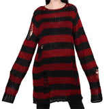 Taooba-Women Y2K Striped Oversized Sweater Pullovers Ripped Punk Gothic Grunge Long Sweaters Harajuku Aesthetics Jumpers Tops