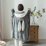 Taooba-Cute Rabbit Ears Lamb Velvet Hooded Cloak Cover Blanket Warm Soft Plush Nap Sofa Chair Throw Blankets Bedspread Cover Blanket