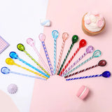 Taooba-Creative Colorful Glass Stirring Rod Spoon Colored Glass Stirring Rod Cute Long Handle Juice Coffee Extended Spoon Tableware