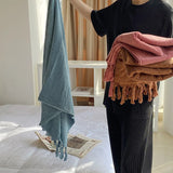 Taooba-Hand Knotted Tassel Pure Cotton Towel Super Absorbent Household Face Bath Towels Bedspread Women Outdoor Blanket