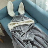 Taooba-Cute Rabbit Ears Lamb Velvet Hooded Cloak Cover Blanket Warm Soft Plush Nap Sofa Chair Throw Blankets Bedspread Cover Blanket