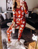 Taooba-New Women Pajamas Set Printed V-neck Long Sleeve Homesuit Women Casual Underwear