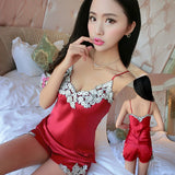 Taooba Christmas Outfit Women Clothes for Summer Shorts Sets Embroidery V-Neck Sleepwear Satin Pajama High Quality Sexy Spaghetti Strap Lace Pajama Set