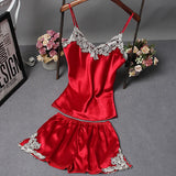 Taooba Christmas Outfit Women Clothes for Summer Shorts Sets Embroidery V-Neck Sleepwear Satin Pajama High Quality Sexy Spaghetti Strap Lace Pajama Set