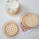 Taooba-Durable Cup Coasters Handmade Bamboo Woven Hollow Storage Basket Sundries Container Tea Coffee Table Pad Decor For Kitchen