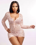 Taooba-Women Sexy adult Jumpsuit Romper Sleepwear Lace hollow Shorts Sleeve V Neck Bodycon Bodysuit pajamas Rompers Pants New