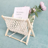 Taooba-Macrame Magazine Rack Holder Desk Magazine Storage Shelf Hand-Woven Rope Strong Foldable Durable Bookshelf For Home Boho Decor