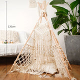 Taooba-Nordic Style Hand-woven Macrame Tapestry Tent with Wooden Stick Holder Kids Cotton Rope  Net Tent Photography Bohemia Decoration