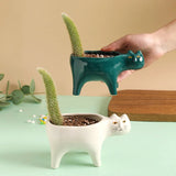 Taooba-Cute Cat Ceramic Garden Flower Pot Animal Image Cactus Plants Planter Succulent Plant Container Tabletop Ornaments Decoration