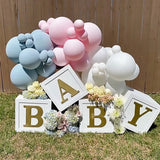 White Gold Baby Shower Box Baby Balloon Boxes Baby Blocks for Boys Girls Baby Shower Decorations Gender Reveal Birthday Party