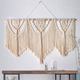 Taooba-Large Macrame Wall Hanging Tapestry  with  Wooden Stick Hand-Woven Bohemia Tassel Curtain Tapestry  Wedding Backgrou Boho Decor