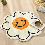 Taooba-Egg Flower Smile Non-Slip Flower Floor Rug Round Shape Entrance Doormat Carpet Absorbent Bathmat For Bed Room Bedside Mats Rug