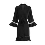 Taooba Christmas Gift Women Robes Sexy Long Sleeve Cozy Satin Robe   V-neck Ruffles Summer Nightwear Soft Sleepwear Kimono Female Bathrobe