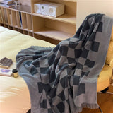 Taooba-Large Retro Checkerboard Cotton Blanket for Sofa Chair Plaid Color Matching with Tassel Tapestry Bedspread Women Outdoor Towels